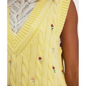 NWT Free People Plumeria  Embroidered Floral Cable Knit Sweater Vest